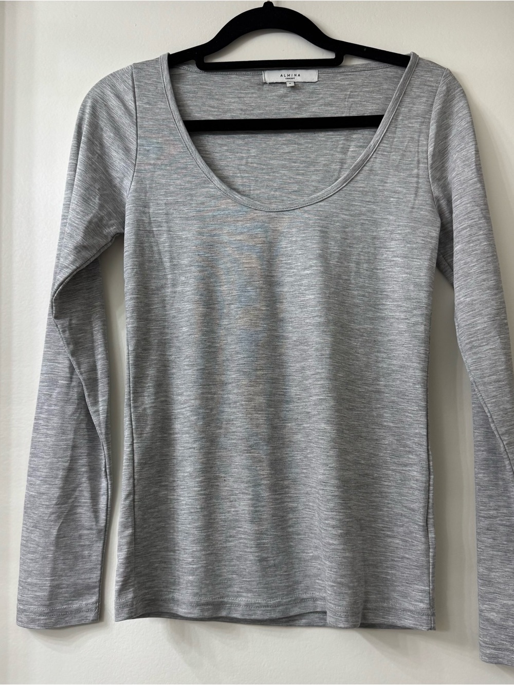 Almina Concept Gray Long Sleep Top Basic Size Small Cotton
